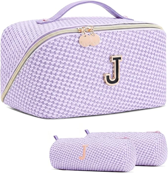 Personalized Gift Travel Makeup Bag: Initial Makeup Organizer Bag for Women | 3-in-1 Custom Make up Bag Set - Vegan Leather Travel Cosmetic Bag - Luxury Gift for Women – Birthday, Anniversary, Graduation by Unknown