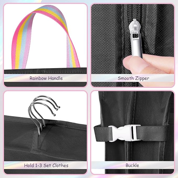 LOVEGRASS Kids Garment Bags for Dance Costumes, 40" Dance Costume Garment Bag for Dance Competition with Multi Pockets and Rainbow Handles Perfect for Dance Recitals and Practice, Black - Image 3