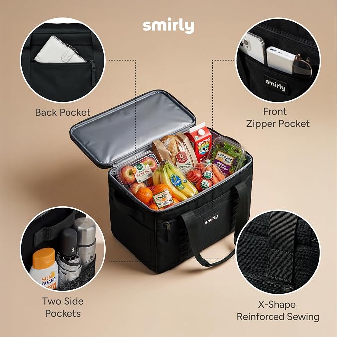 SMIRLY 48 Cans Soft Cooler Bag, Large Collapsible Leakproof Ice Chest | Portable Cooler with Multiple Pockets, Padded Handle and Wipe-Clean Lining for Camping, Beach, Travel, Picnic, Grocery, Car - Image 6