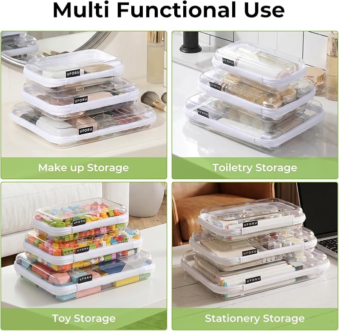 UFORU 6 Pack Clear Hard Shell Zipper Case, Diaper Bag Organizer Pouches for Travel, Heavy Duty Clear Makeup & Toiletry Bags, Hard Plastic Cosmetic Toy Organizer Pouch for Daily Essentials, Large - Image 3