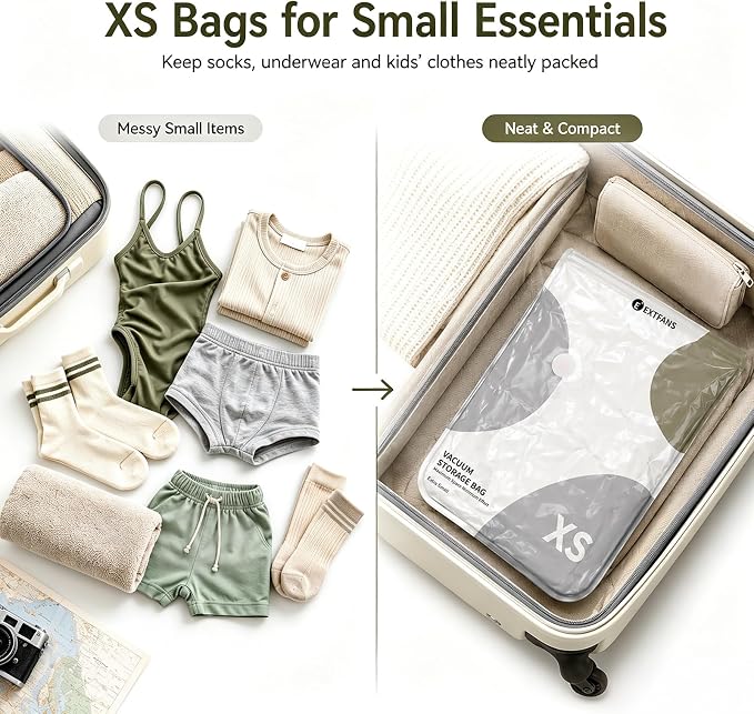 Travel Vacuum Bags with Electric Pump: 18 Pack XS/S/M/L Vacuum Seal Bags for Clothes, up to 80% Space Saver Compression Packing Bags for Suitcase, Carry-On, Cruise, Dorm & Seasonal Storage - Image 5