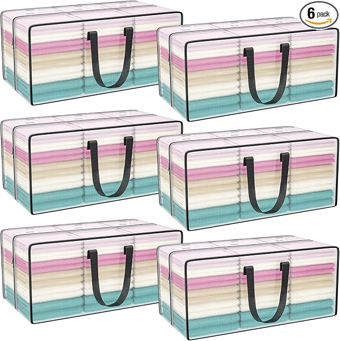 Heavy Duty Extra Large Clear Moving Bags with Strong Zipper Handles | 6 Pack Clothes Storage Bags Totes Space Saving Moving Boxes Bins Packing Bags for College Dorm Compatible with Ikea Frakta by ACNUSIK