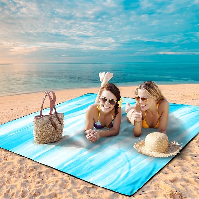 WIWIGO Beach Blanket Waterproof Sandproof Beach Mat 79" X 83"/10'x9'for 2-8 Adults Quick Drying Outdoor Picnic Mat Beach Accessories for Travel, Camping, Hiking - Image 4
