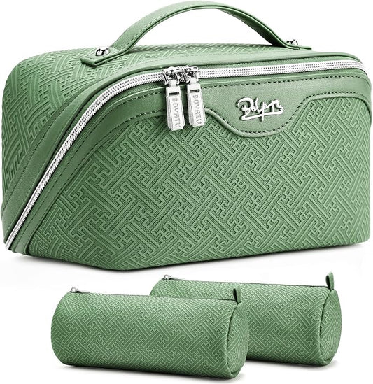BOYATU Travel Makeup Bags for Women: Vintage Roman Column Texture | Each Journey, Quiet Luxury Serenity - 3 Pcs Set Large Capacity Cosmetic Bag Organizer Toiletry Purse(Green) by BOYATU