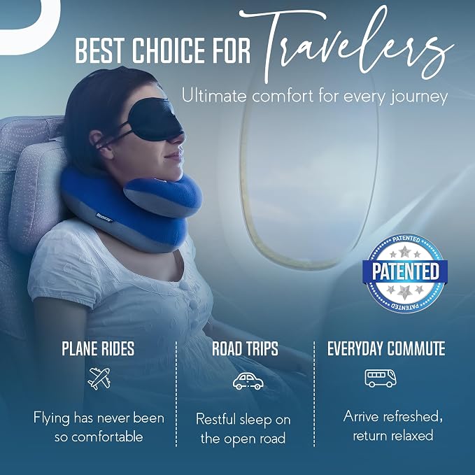 BCOZZY Travel Neck Pillow for Airplane – Patented Double Support for Head, Neck, and Chin. Best for Long Flights, Plane Sleeping, and Car Rides. Adjustable Size. Fully Washable. Carry Bag. Large, Navy - Image 6