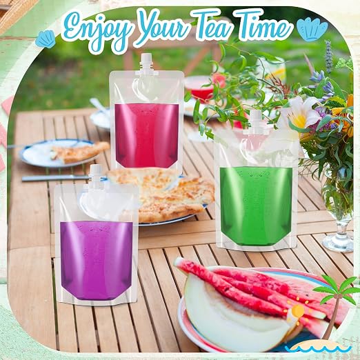 Patelai Plastic Liquid Pouch Reusable Juice Pouches Travel Water Pouch Leak Proof Bags Bulk with Collapsible Silicone Funnel for Travel Outdoor (60 Pieces,24 oz) - Image 3
