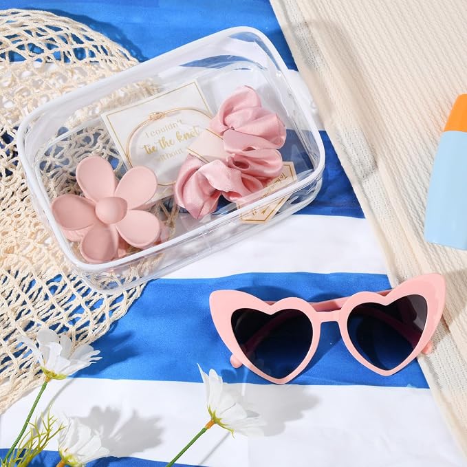 DEEKA 30 Pcs Bridesmaid Proposal Bag Set Gift Clear Makeup Toiletry Bag Bachelorette Party Favors Sunglasses Flower Claw Clips Scrunchies Knot Bracelets Bridal Wedding Party Gifts (Pink) - Image 5