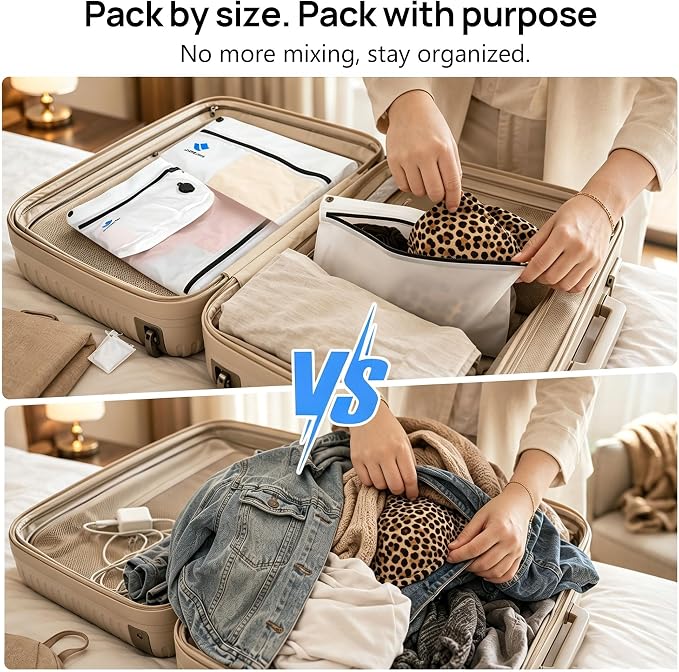 Zurligi Travel Vacuum Bags Kit with Pump, 3-Pack for Clothing & Underwear | Durable TPU Anti-rip Waterproof Vacuum Seal Compression Bag for Bras, Socks, Toiletries and Carry-on Luggage & Travel Gear - Image 2