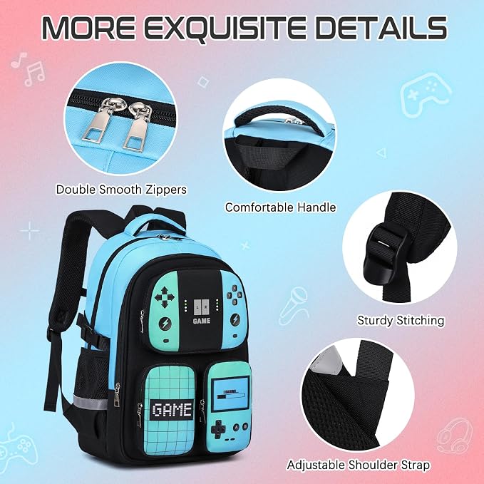 Gamer Backpack for Boys , 3PCS Boys Backpack with Lunch Box & Pencil Pouch, Waterproof School Bags for Boy Kids Children Teens, Elementary Middle School, Kids Book Bag Casual Daypack (Green Black) - Image 5