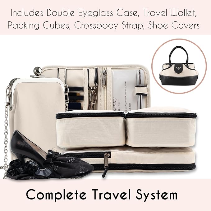 Borsali Weekender Bag for Women - Travel Carry On Duffel -Vegan Leather with Travel Wallet, Packing Cubes, Shoe Covers & Glasses Case (Cream/Cream) - Image 2