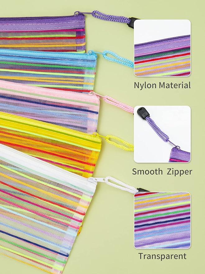 JARLINK Zipper Mesh Pouch, 40 Pcs multi-use Pencil Pouches in 10 Colors | Multipurpose Pencil Pouch Bulk for School, Office Supplies, Cosmetics, Makeup&Travel Accessories, Mixed Color - Image 3
