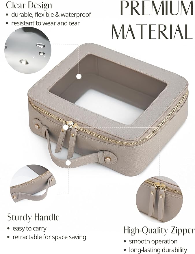 Popvibe Clear Makeup Bag Set 2 Pack Travel Cosmetic Case Toiletry Bag with Zipper Make Up Case Traveling, Stone, Medium and Large - Image 3