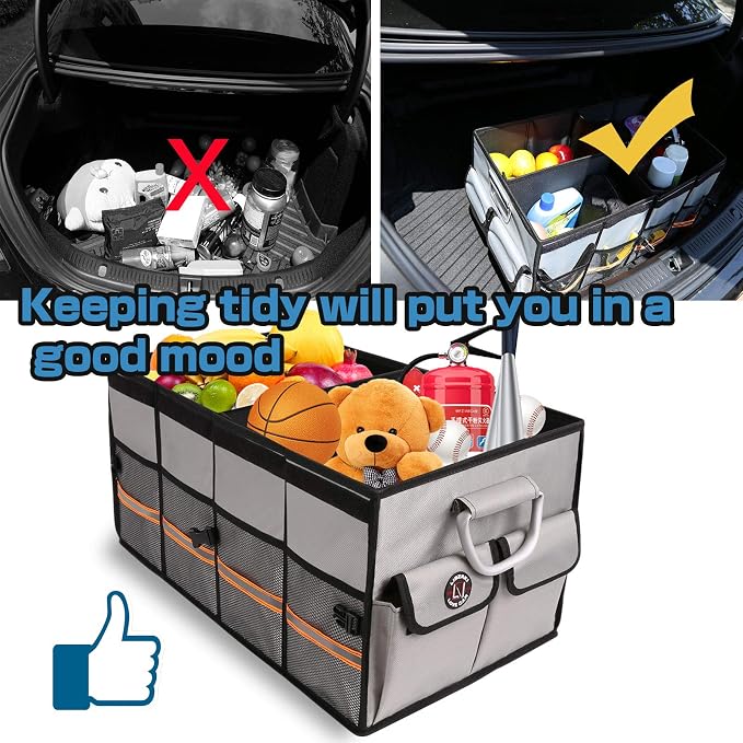Trunk Organizer, LIBZAKI Cargo Organizer, Premium Multi Compartments Collapsible Portable Trunk Storage for auto, SUV, Truck, Minivan -Grey - Image 7