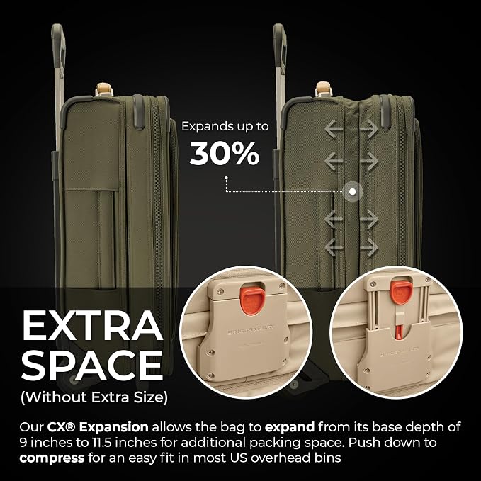 Briggs & Riley Essential 22" 2-Wheel Expandable Carry On - Luggage for Travel, Suitcases with Wheels, Softside Rolling Bag for Men & Women, Self-Repairing Zipper - Baseline Collection, Olive - Image 3