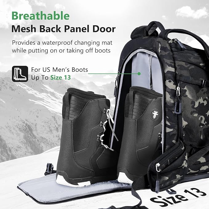 MORXPLOR Ski Boot Bag - 65L Padded, Waterproof Ski Travel Backpack for Gear & Accessories - Image 3