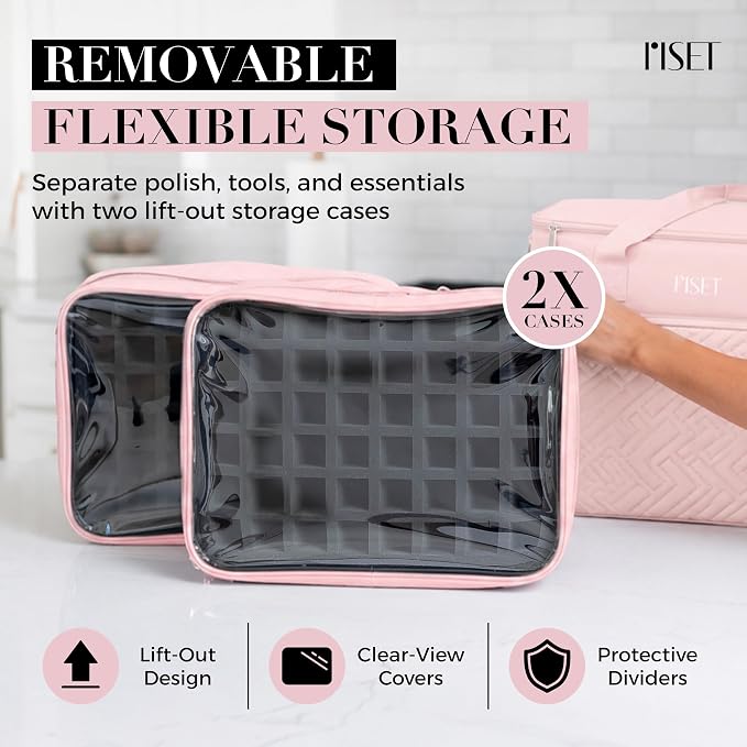 Nail Polish Organizer Case - Structured Spill-Proof Travel Bag with Reinforced Stitching, Strong Zippers, Removable Dividers - Extra Large Manicurist Storage Box in Luxury Gift-Ready Packaging - Pink - Image 5