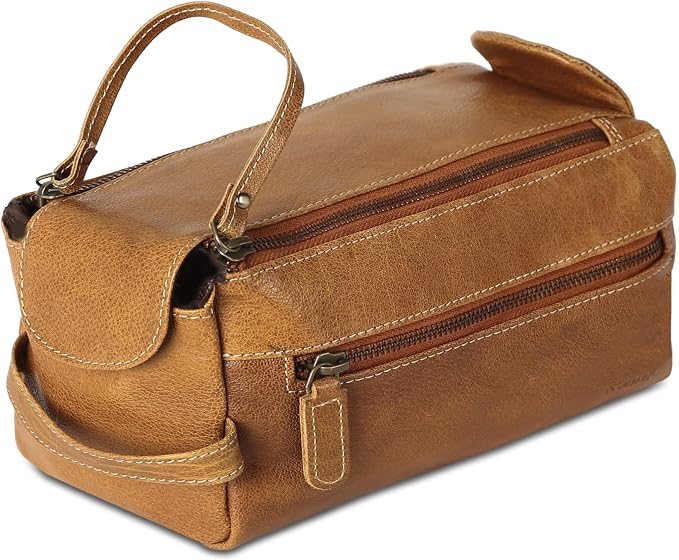 KomalC Premium Buffalo Leather Toiletry Bag for Men & Women With Water resistant Lining, Grooming Travel Pouch, Unisex Wash Bag for Toiletries, Gifts for Men and Women - Image 8