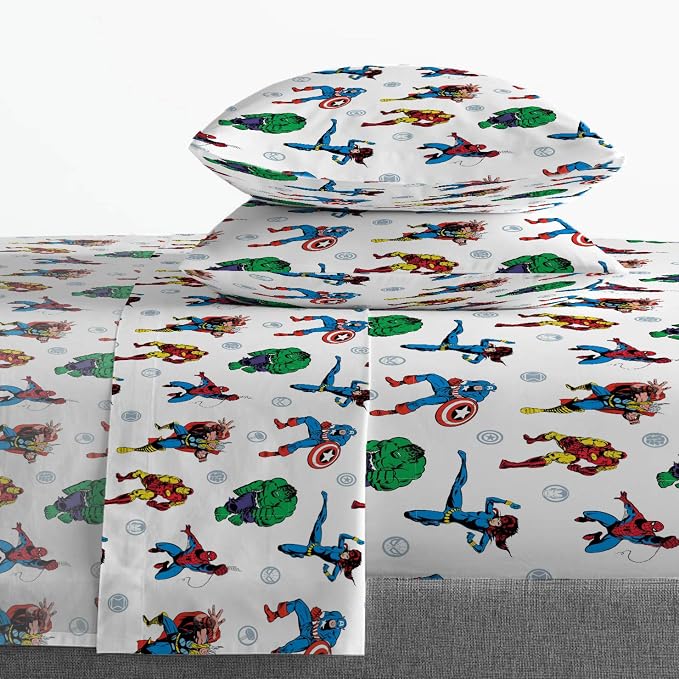 Jay Franco Kids Sheet Set with Fitted, Flat Sheets & Pillow Cover - Ultra-Soft Bedding with Pillowcase for Room Decor, White - Avengers, 4 Piece Queen - Image 3