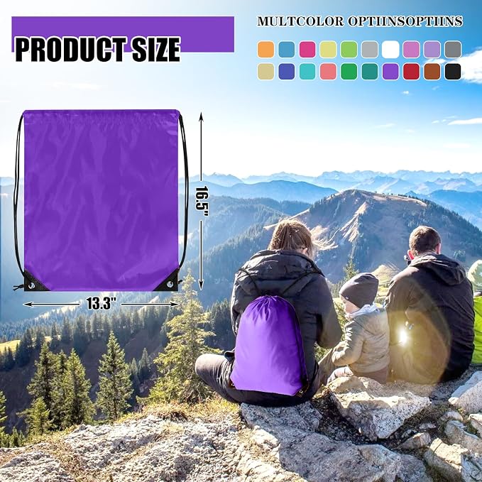 Grneric 60 Pieces Drawstring Backpack Bulk Cinch Sackpack Ployster Drawstring Bags for Gym Party Trip(Purple) - Image 4
