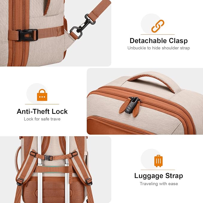 Bagsure Travel Backpack Carry On Backpack 42L Flight Approved, Expandable Laptop Backpack with Packing Cubes & Shoe Pocket, Water Resistant Luggage Backpack for Men Women, Large Backpack 20 * 14 * 7" - Image 6