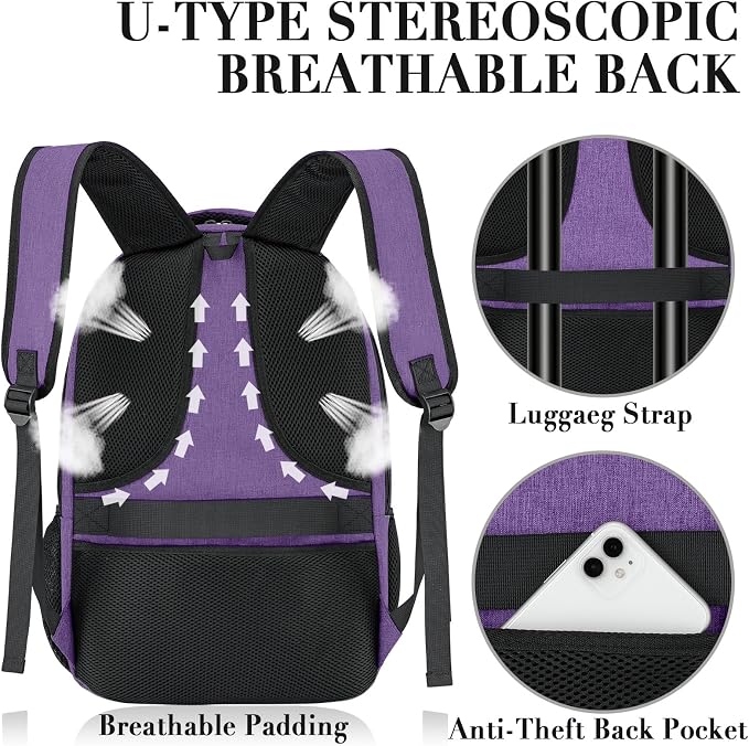 BIKROD Backpack for Men Women, Backpacks for School Teen Boys, Business Anti Theft Slim Sturdy Back Pack, Adult Computer Bag Gift 15.6 IN Laptop, Purple - Image 4