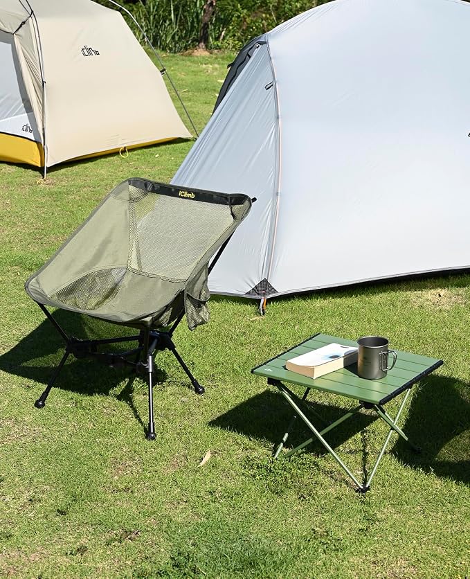 iClimb Ultralight Compact Camping Folding Beach Chair with Anti-Sinking Large Feet and Back Support Webbing (Green - Triangular Frame - 2PC) - Image 2