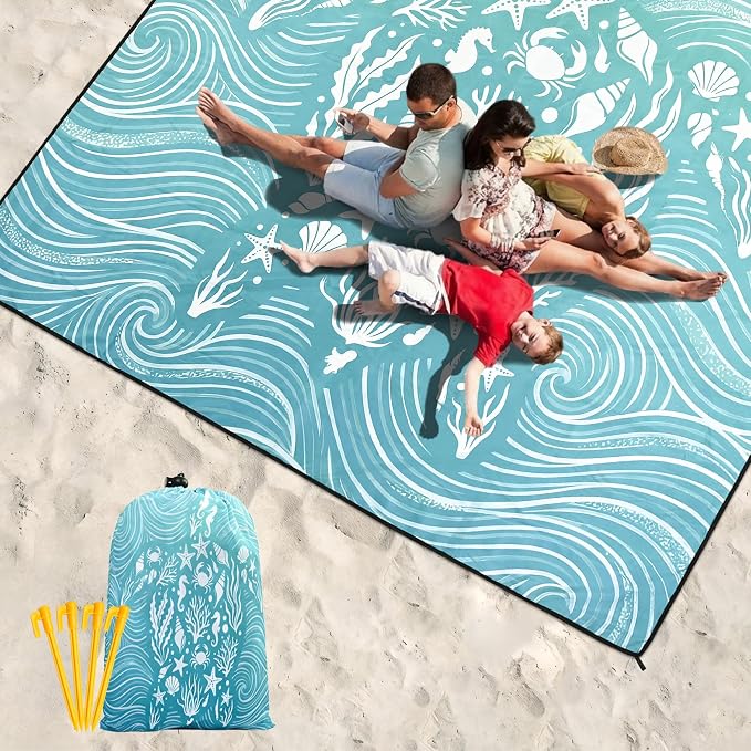 WIWIGO Beach Blanket Waterproof Sandproof Beach Mat 79" X 83"/10'x9'for 2-8 Adults Quick Drying Outdoor Picnic Mat Beach Accessories for Travel, Camping, Hiking - Image 6