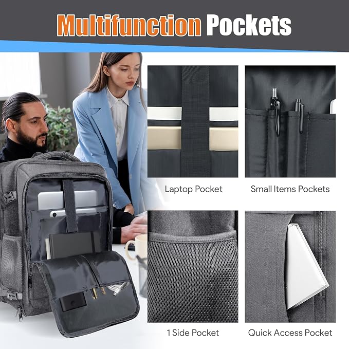 Expandable Carry on Backpack 45L-55L, Extra Large Travel Backpack Hiking Camping Rucksack with Waterproof Wet Pocket, Anti-Theft 18.4 Inch Gaming Laptop Bag for Road Trip Outdoor Sports, Grey - Image 4