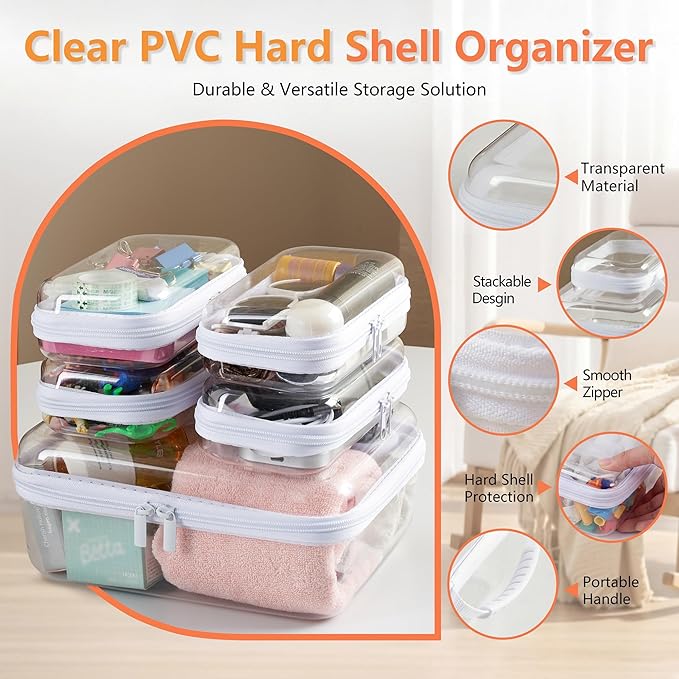 5PCS Travel Essentials for Toiletries, 1.2MM Clear Hard Shell Zipper Case | Makeup Bag for Cosmetics, Puzzles and Snacks, Clear Travel Bag for Diaper Bag Organizer, with Handles - Image 2
