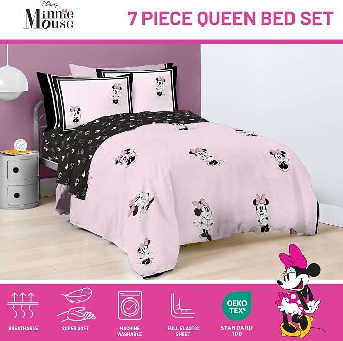 Jay Franco Kids Comforter Set Includes Sheets and Pillow Covers - Soft and Cozy Bed Set for Stylish Room Decor, Official Licensed Bedding, Multi - Minnie Mouse, 7 Piece Queen - Image 4