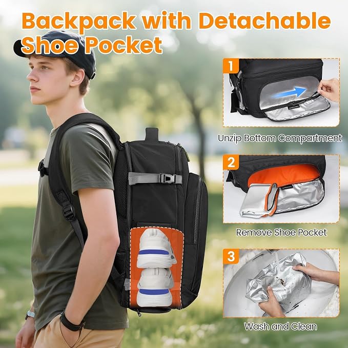 MATEIN Carryon Backpack with Tech Organizer, Frontier Personal Item Bag | Detachable Shoe Compartment, Airline Approved, 18×14×8 inch, 17 inch Travel Laptop Backpack, Weekender, Filght Essential - Image 4