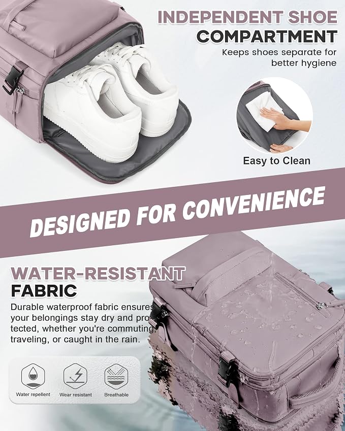 WONHOX Carry on Travel Laptop Backpack for Women Men Flight Approved,Backpack for Women Travel Bag Hiking Outdoor Sports Rucksack Casual Daypack, Lotus Pink - Image 3