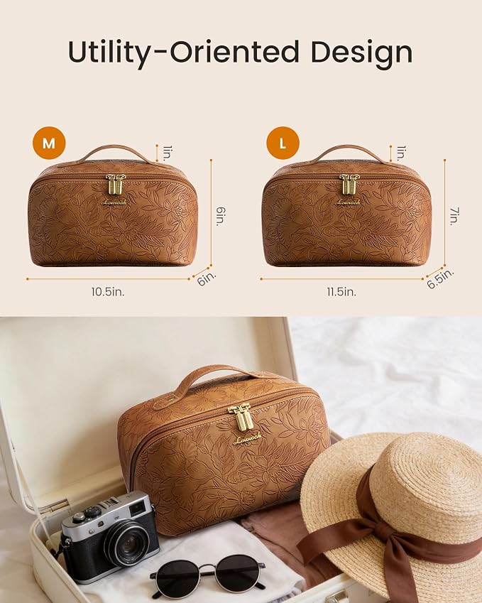 LOVEVOOK Travel Makeup Bag for Women, 2Pcs Large Capacity Cosmetic Organizer Bag, Waterproof PU Leather, Flat Open Portable Small Toiletry Pouch for Skincare, Brushes & Travel Essentials - Image 5