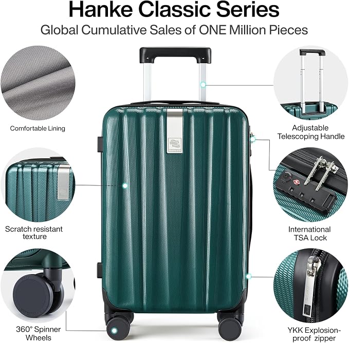 Hanke 24 Inch Luggage Suitcases With Spinner Wheels Lightweight PC Hard Shell Rolling Suitcase With Travel Lock,Checked-Medium 24-Inch(Blackish Green) - Image 3