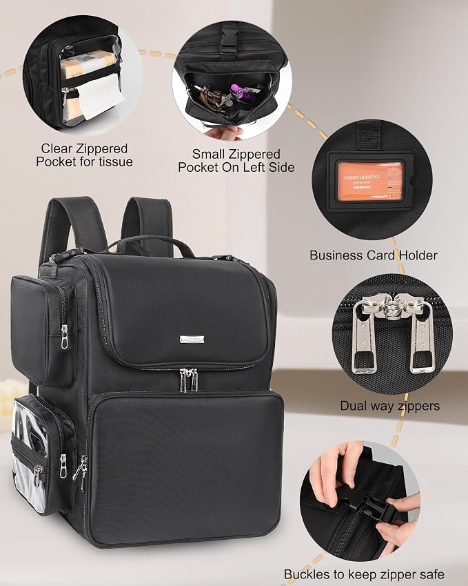 Relavel Hair Tools Travel Bag with Clear Makeup Bag, Hair Stylist BarberBag on Wheels Hairdresser Cosmetology Bag Case with Four 360 Degree Spinner Wheels, Heat Insulation Full Layer for Curling Iron - Image 7
