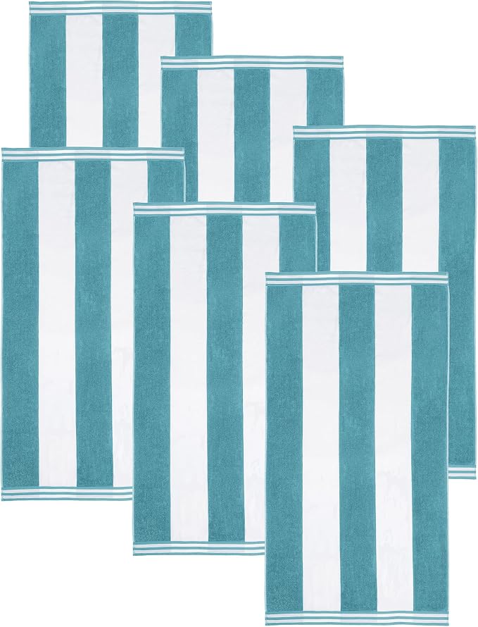 Superior Cotton Striped Beach Towels, Colorful Towels for Adult, Kid, Pool, Swimming, Sand, Travel, Large Oversized, Absorbent, Fast Drying, Bath Basics, Cabana Collection, Set of 6, Turquoise - Image 2
