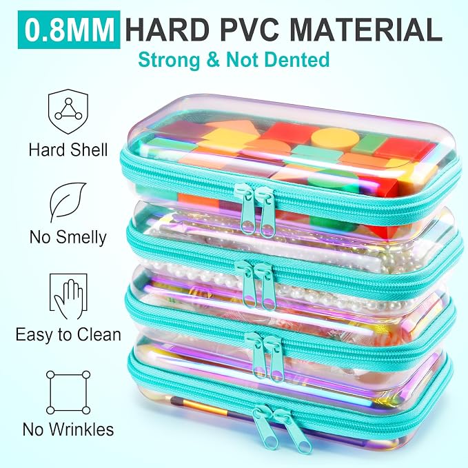 Hoolerry 4 Pcs Hard Clear Zipper Case Makeup Bags Plastic Zipper Pouch Transparent Storage Box Containers for Cosmetics, Snacks, Building Blocks, Puzzles(Clear,7.5 x 3.9 x 2 in,Blue Laser) - Image 4