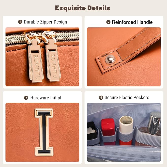 BOYATU Personalized Travel Makeup Bag: 3-in-1 Cosmetic Bag Gift for Women | Initial Make up Bag Organizer - Custom Letters A-Z - Flat Open Portable Toiletry Bag for Birthday Graduation Anniversary - Image 7