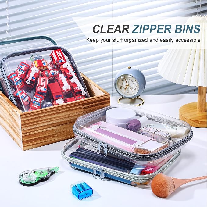 Hoolerry 4 Pcs Hard Clear Zipper Case Makeup Bags Plastic Zipper Pouch Transparent Storage Box Containers for Cosmetics, Snacks, Building Blocks, Puzzles(Clear,9.8 x 7.9 x 2 in,Morandi) - Image 5
