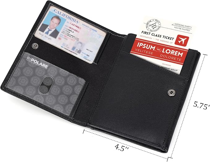 Polare Napa Leather Pilot Wallet Passport Holder RFID Blocking Tri-fold Travel Cover Document Organizer for Aviation Professionals (Black with AirTag Slot) - Image 3