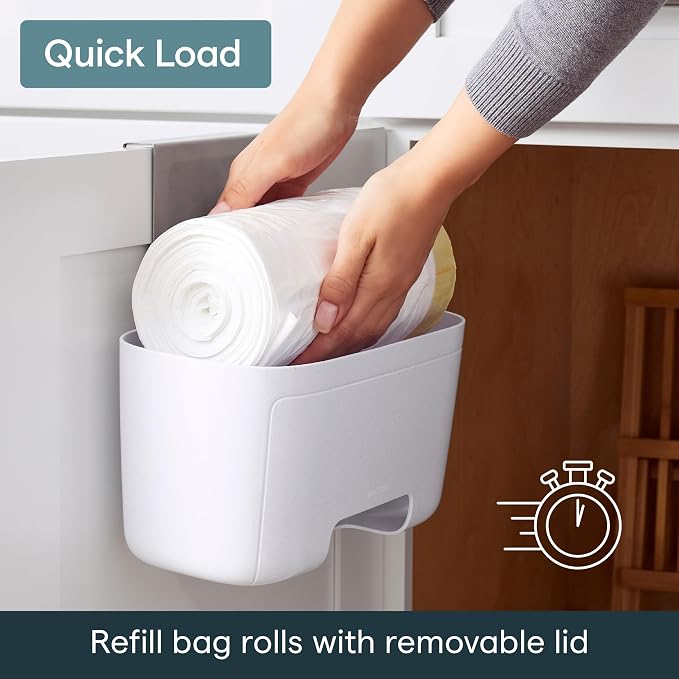 YouCopia DoorStash Garbage Bag Dispenser, Hanging Kitchen Cabinet Door Trash Bag Organizer with Removable Lid for Storage, Speckled White - Image 3