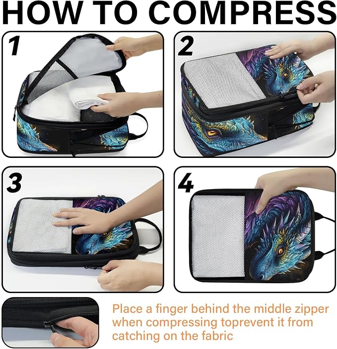 Cool Dragon Compressible Packing Cubes for Suitcase 6 Set Lightweight Expandable Compression Packing Travel Luggage Organizer - Image 4