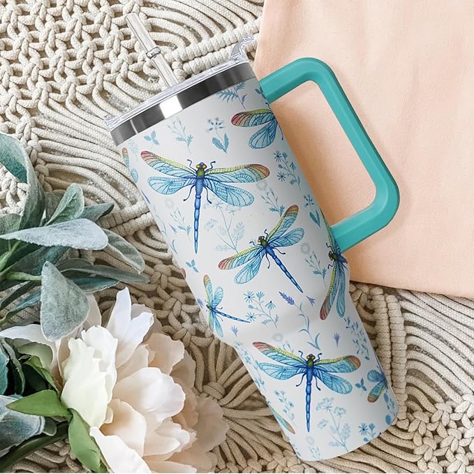 30 oz Dragonfly Stainless Steel Tumbler with lid and Straw CoffeeTravel Mug Cup Water Botter, Dragonfly Gifts for Women