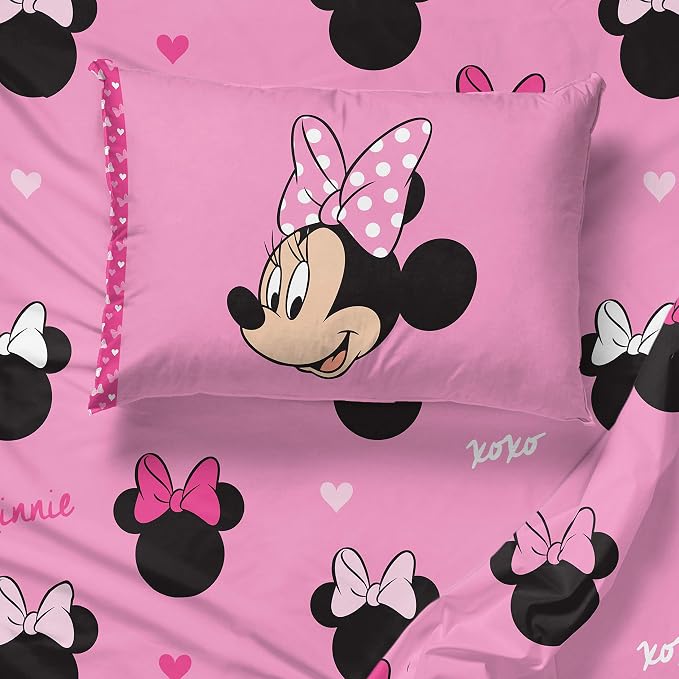 Jay Franco Disney Minnie Mouse Kids Twin Sheet Set, 3 Piece Super Soft Microfiber - Deep Pocket Fitted, Flat & Pillowcase, Breathable, Machine Washable, Girls Bedding (Official Disney Product), Pink - Image 5