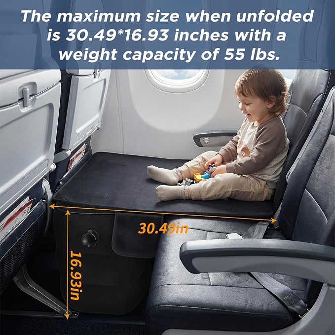Toddler Airplane Bed | Kids Airplane seat Extender | Easy to Install for ariplane, Train, Cars | Kids Airplane Travel Essentials | Foot Rest Cushion (with Foot Pads) - Image 2