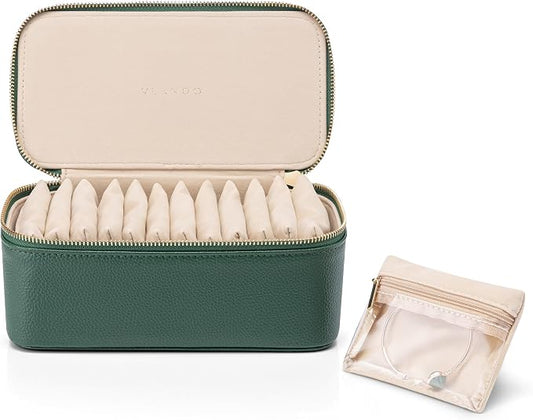 VLANDO Jewelry Travel Case,Travel Jewelry Organizer with Clear Velvet Jewelry Bags Zipper Pouch for Women Girl Gift-Green 12Pcs by VLANDO