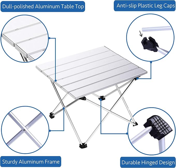 Grope Small Folding Camping Table with Aluminum Table Top, Beach Table for Sand with Carrying Bag,Prefect for Outdoor, Picnic, BBQ, Cooking, Festival (Silver-M) - Image 3