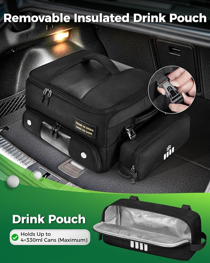YOREPEK Upgraded Golf Trunk Organizer, Golf Gifts for Men, with Removable Insulated Pouch&Dust-Proof Protective Layer, Multi-Compartment fits 2 Pairs of Shoes, Golf Accessories - Image 6