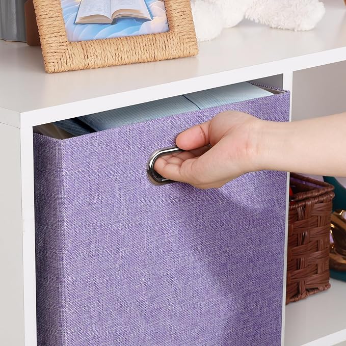 Posprica 3X Thicker Collapsible Storage Bins,13×15x13 Foldable Storage Cube Boxes Fabric Drawer for Closet Shelf Cabinet Bookcase, set of 4 (Purple) - Image 6