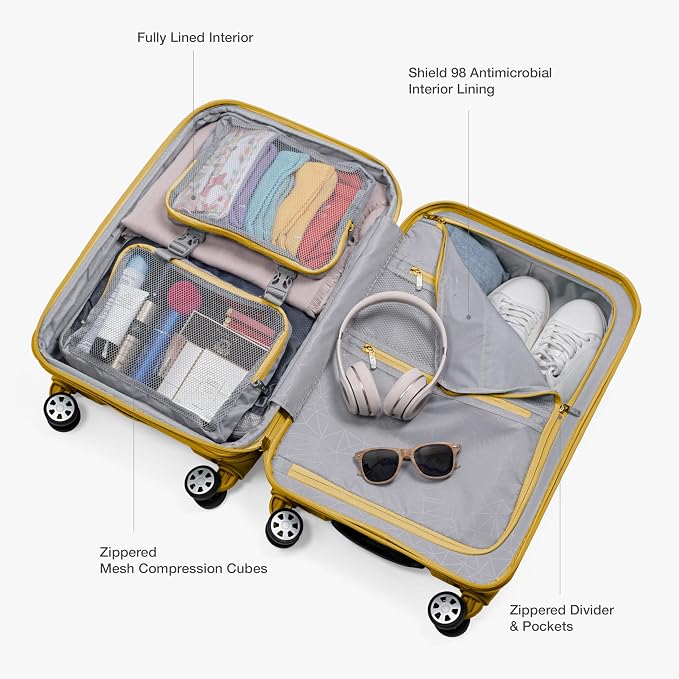 Traveler's Choice Pagosa Hardshell Expandable Luggage with Spinner Wheels, Yellow, 2-Piece Set (22/27) - Image 8